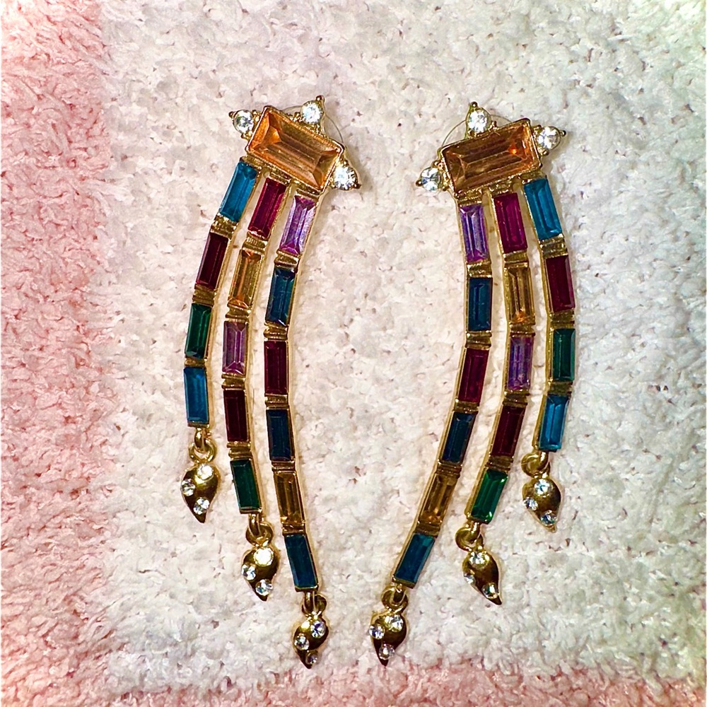 Multicolor Gems Shooting Star Gold Earrings